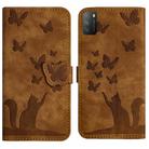 For Xiaomi Poco M3/Redmi Note 9 4G Butterfly Cat Embossing Flip Leather Phone Case(Brown) - 1