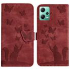 For Xiaomi Poco X5 / Redmi Note 12 5G Butterfly Cat Embossing Flip Leather Phone Case(Red) - 1