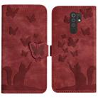 For Xiaomi Redmi 9 Butterfly Cat Embossing Flip Leather Phone Case(Red) - 1