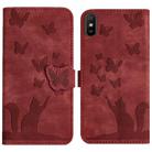 For Xiaomi Redmi 9A Butterfly Cat Embossing Flip Leather Phone Case(Red) - 1