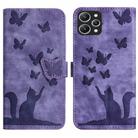 For Xiaomi Redmi 12 4G Butterfly Cat Embossing Flip Leather Phone Case(Purple) - 1