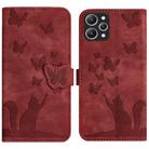 For Xiaomi Redmi 12 4G Butterfly Cat Embossing Flip Leather Phone Case(Red) - 1