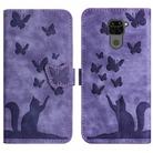 For Xiaomi Redmi Note 9 Butterfly Cat Embossing Flip Leather Phone Case(Purple) - 1