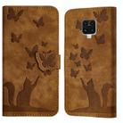 For Xiaomi Redmi Note 9 Pro Butterfly Cat Embossing Flip Leather Phone Case(Brown) - 1