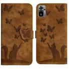 For Xiaomi Redmi Note 10 / 10S Butterfly Cat Embossing Flip Leather Phone Case(Brown) - 1