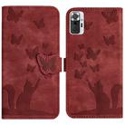 For Xiaomi Redmi Note 10 Pro Butterfly Cat Embossing Flip Leather Phone Case(Red) - 1