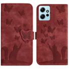 For Xiaomi Redmi Note 12 4G Global Butterfly Cat Embossing Flip Leather Phone Case(Red) - 1