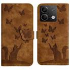 For Xiaomi Redmi Note 13 5G Butterfly Cat Embossing Flip Leather Phone Case(Brown) - 1