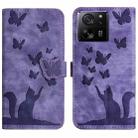 For Xiaomi 13T / 13T Pro 5G Butterfly Cat Embossing Flip Leather Phone Case(Purple) - 1