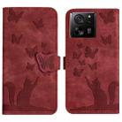 For Xiaomi 13T / 13T Pro 5G Butterfly Cat Embossing Flip Leather Phone Case(Red) - 1