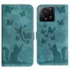 For Xiaomi 13T / 13T Pro 5G Butterfly Cat Embossing Flip Leather Phone Case(Wathet) - 1