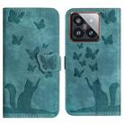 For Xiaomi 14 Butterfly Cat Embossing Flip Leather Phone Case(Wathet) - 1