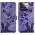 For Xiaomi 14 Pro Butterfly Cat Embossing Flip Leather Phone Case(Purple) - 1