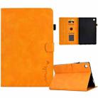 For Samsung Galaxy Tab A9 Embossed Smile Flip Smart Leather Tablet Case(Khaki) - 1