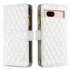 For Google Pixel 8a Diamond Lattice Zipper Wallet Leather Flip Phone Case(White) - 1