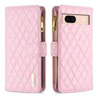For Google Pixel 8a Diamond Lattice Zipper Wallet Leather Flip Phone Case(Pink) - 1