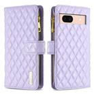 For Google Pixel 8a Diamond Lattice Zipper Wallet Leather Flip Phone Case(Purple) - 1