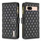 For Google Pixel 8a Diamond Lattice Zipper Wallet Leather Flip Phone Case(Black) - 1
