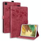 For Samsung Galaxy Tab A7 Lite Cartoon Sakura Cat Embossed Leather Tablet Case(Red) - 1