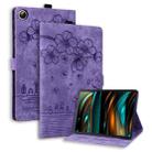 For Samsung Galaxy Tab A9 Cartoon Sakura Cat Embossed Leather Tablet Case(Purple) - 1