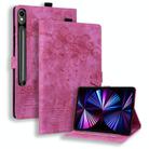 For Samsung Galaxy Tab S10 FE+ Cartoon Sakura Cat Embossed Leather Tablet Case(Rose Red) - 1