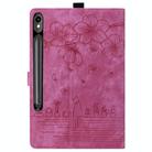 For Samsung Galaxy Tab S10 FE+ Cartoon Sakura Cat Embossed Leather Tablet Case(Rose Red) - 3