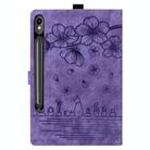 For Samsung Galaxy Tab S10 FE+ Cartoon Sakura Cat Embossed Leather Tablet Case(Purple) - 3