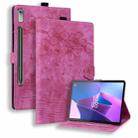 For Lenovo Tab P12 12.7 Cartoon Sakura Cat Embossed Leather Tablet Case(Rose Red) - 1