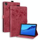 For Lenovo Tab M10 Plus 3rd Gen 2022 Cartoon Sakura Cat Embossed Leather Tablet Case(Red) - 1