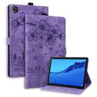 For Lenovo Tab M10 3rd Gen Cartoon Sakura Cat Embossed Leather Tablet Case(Purple) - 1