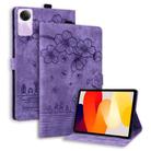 For Xiaomi Redmi Pad SE Cartoon Sakura Cat Embossed Leather Tablet Case(Purple) - 1