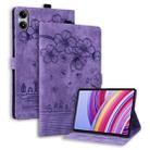 For Xiaomi Redmi Pad SE 11 2025 Cartoon Sakura Cat Embossed Leather Tablet Case(Purple) - 1