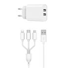 WIWU Wi-U003 Quick Series Dual USB Charger with 3 in 1 USB Charging Data Cable Set, EU Plug(White) - 1