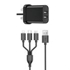 WIWU Wi-U003 Quick Series Dual USB Charger with 3 in 1 USB Charging Data Cable Set, UK Plug(Black) - 1