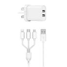 WIWU Wi-U003 Quick Series Dual USB Charger with 3 in 1 USB Charging Data Cable Set, UK Plug(White) - 1