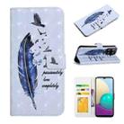 For Samsung Galaxy A22 4G Oil Embossed 3D Drawing Leather Phone Case(Blue Feather) - 1