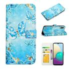 For Samsung Galaxy A02 Oil Embossed 3D Drawing Leather Phone Case(Blue Butterflies) - 1