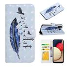 For Samsung Galaxy A02s EU Oil Embossed 3D Drawing Leather Phone Case(Blue Feather) - 1
