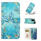 For Samsung Galaxy Note20 Ultra Oil Embossed 3D Drawing Leather Phone Case(Blue Butterflies) - 1