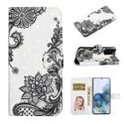 For Samsung Galaxy S20 Oil Embossed 3D Drawing Leather Phone Case(Lace Flower) - 1