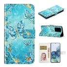 For Samsung Galaxy S20 Ultra Oil Embossed 3D Drawing Leather Phone Case(Blue Butterflies) - 1