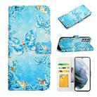 For Samsung Galaxy S21 5G Oil Embossed 3D Drawing Leather Phone Case(Blue Butterflies) - 1