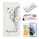 For Samsung Galaxy S21 5G Oil Embossed 3D Drawing Leather Phone Case(Feather) - 1