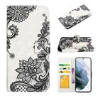 For Samsung Galaxy S21+ 5G Oil Embossed 3D Drawing Leather Phone Case(Lace Flower) - 1
