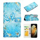 For Samsung Galaxy S21 Ultra 5G Oil Embossed 3D Drawing Leather Phone Case(Blue Butterflies) - 1