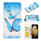 For Samsung Galaxy S21 Ultra 5G Oil Embossed 3D Drawing Leather Phone Case(3 Butterflies) - 1