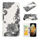 For Samsung Galaxy S21 Ultra 5G Oil Embossed 3D Drawing Leather Phone Case(Lace Flower) - 1