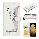 For Samsung Galaxy S21 Ultra 5G Oil Embossed 3D Drawing Leather Phone Case(Feather) - 1