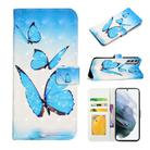 For Samsung Galaxy S22 5G Oil Embossed 3D Drawing Leather Phone Case(3 Butterflies) - 1