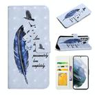 For Samsung Galaxy S22 5G Oil Embossed 3D Drawing Leather Phone Case(Blue Feather) - 1